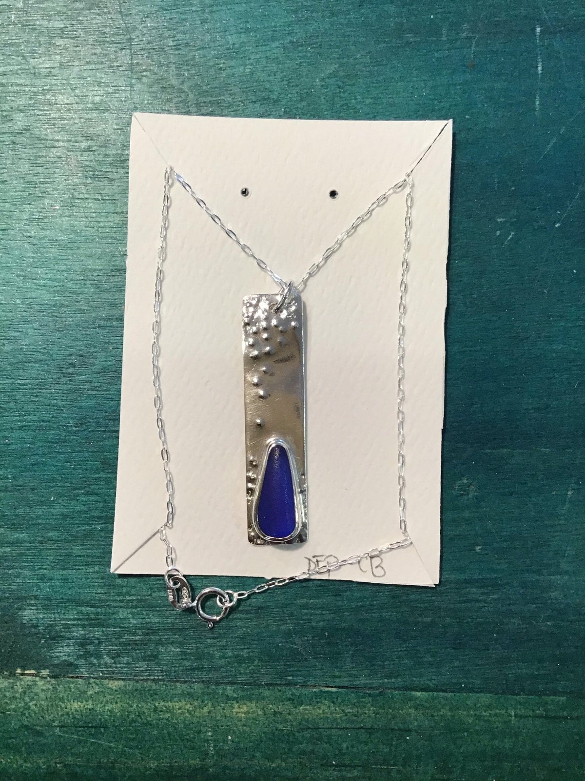 Deep Blue Sea Glass Pendant, Drift- Sterling Silver