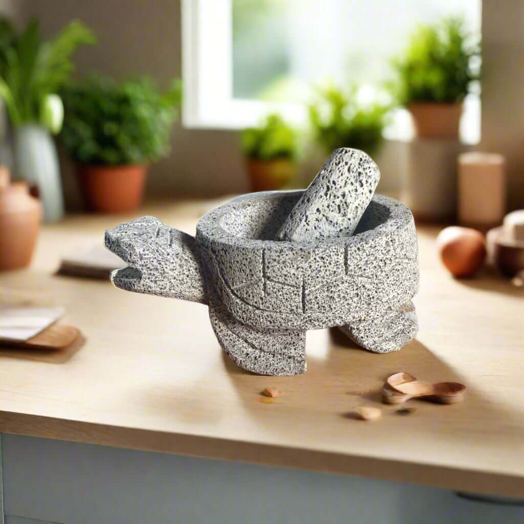 Sea Turtle Stone Mortar & Pestle | Handcrafted Molcajete Mexican Molcajete La Vie Bien Sea Turtle Stone Mortar & Pestle | Handcrafted Molcajete