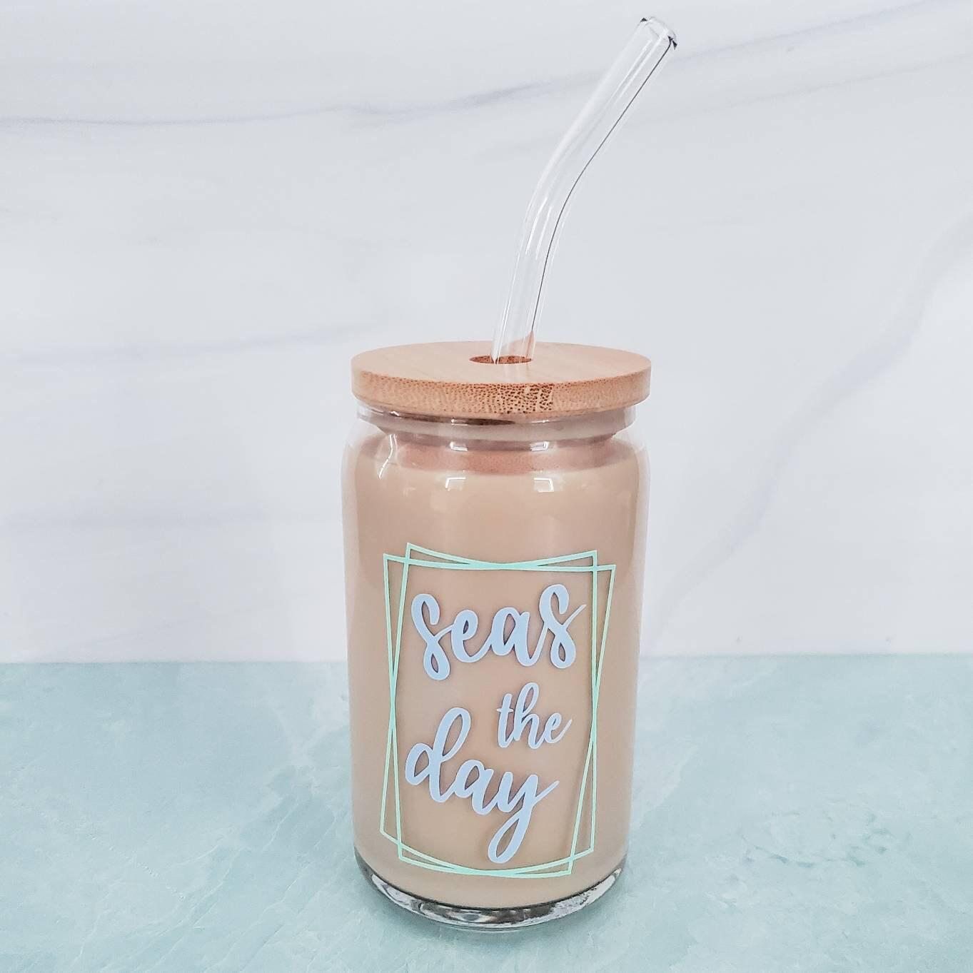 SEAS THE DAY Glass Can Cup Drinkware La Vie Bien SEAS THE DAY Glass Can Cup