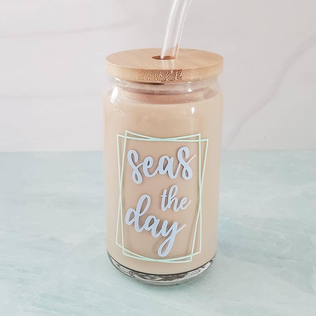 SEAS THE DAY Glass Can Cup Drinkware La Vie Bien SEAS THE DAY Glass Can Cup