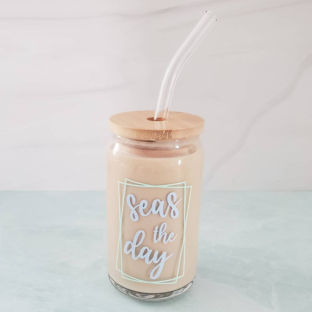 SEAS THE DAY Glass Can Cup Drinkware La Vie Bien SEAS THE DAY Glass Can Cup