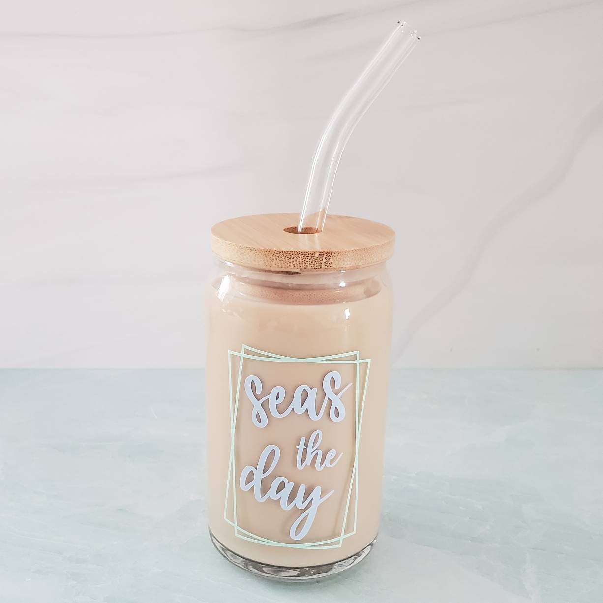 SEAS THE DAY Glass Can Cup Drinkware La Vie Bien SEAS THE DAY Glass Can Cup