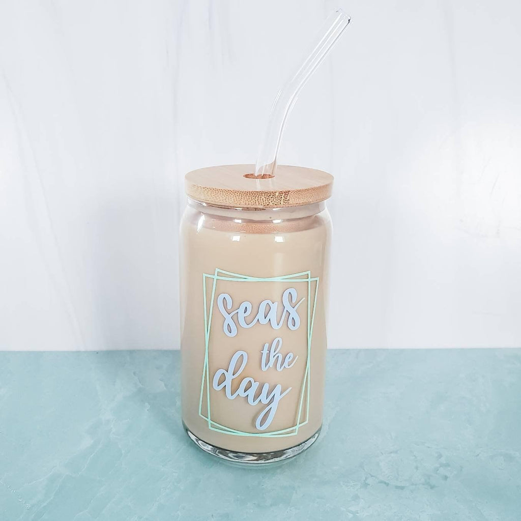 SEAS THE DAY Glass Can Cup Drinkware La Vie Bien SEAS THE DAY Glass Can Cup