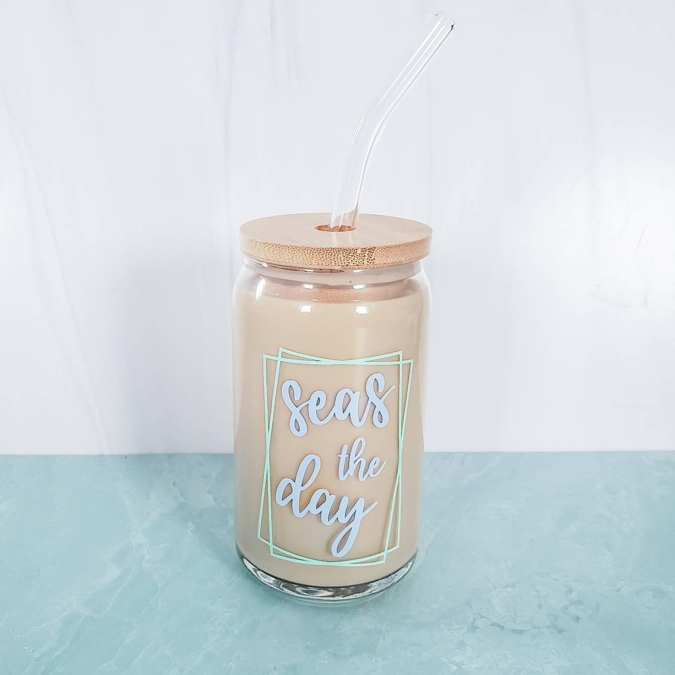 SEAS THE DAY Glass Can Cup Drinkware La Vie Bien SEAS THE DAY Glass Can Cup