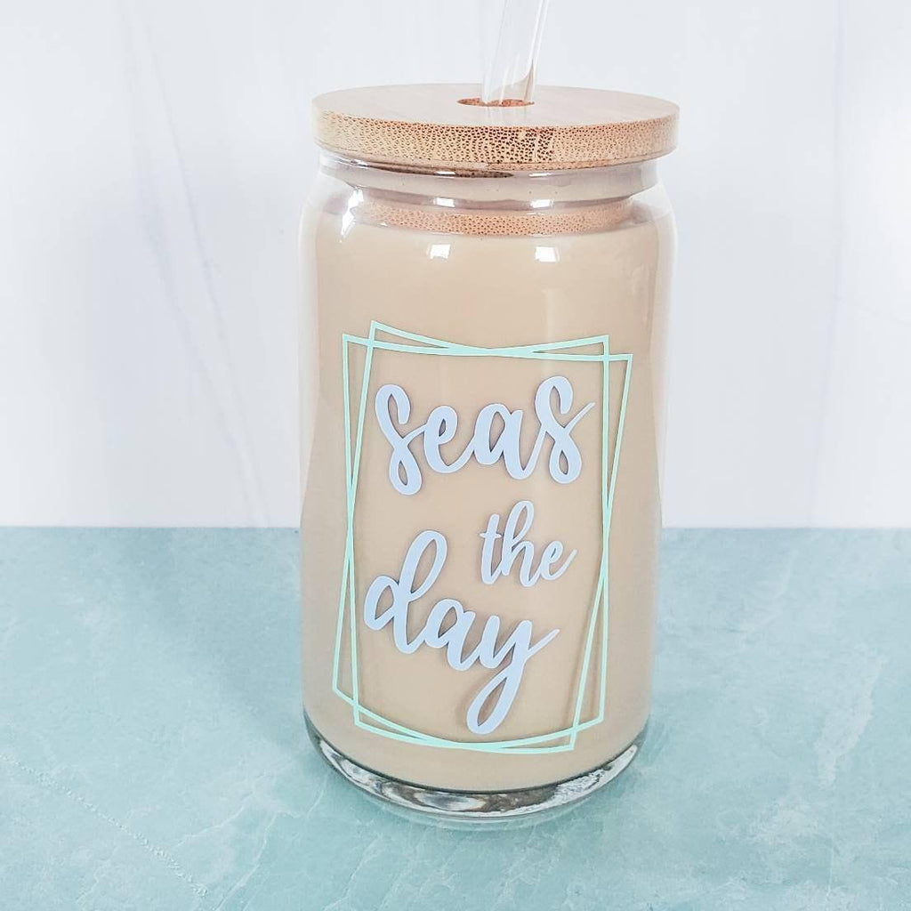 SEAS THE DAY Glass Can Cup Drinkware La Vie Bien SEAS THE DAY Glass Can Cup