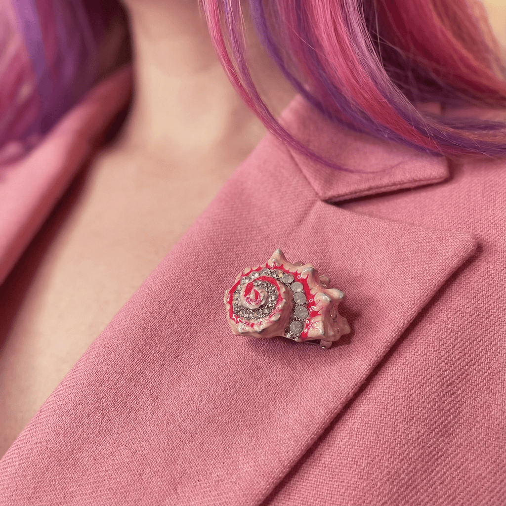 Seashell Embellished Gemstone Brooch Enamel Pin by The Bullish Store