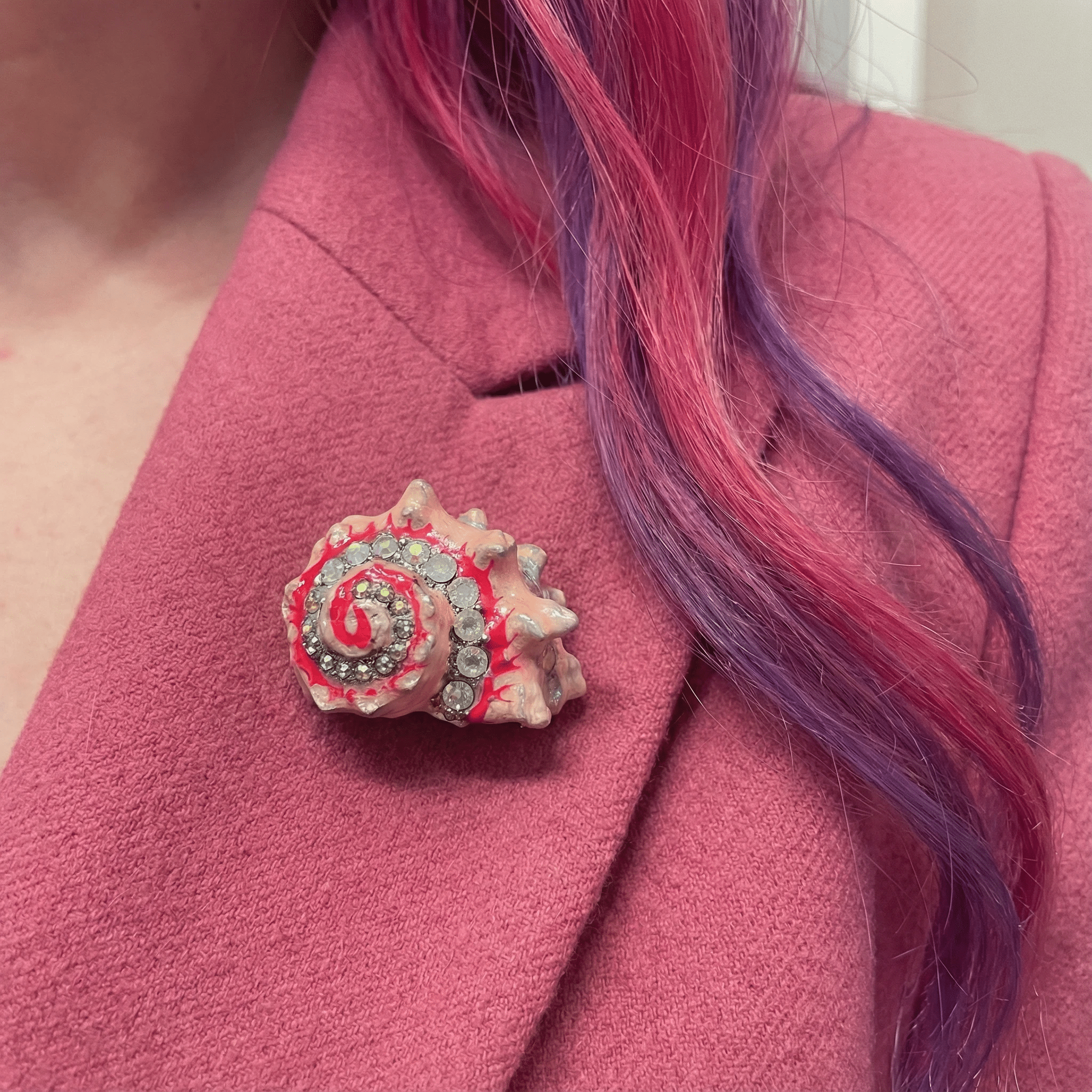 Seashell Embellished Gemstone Brooch Enamel Pin by The Bullish Store