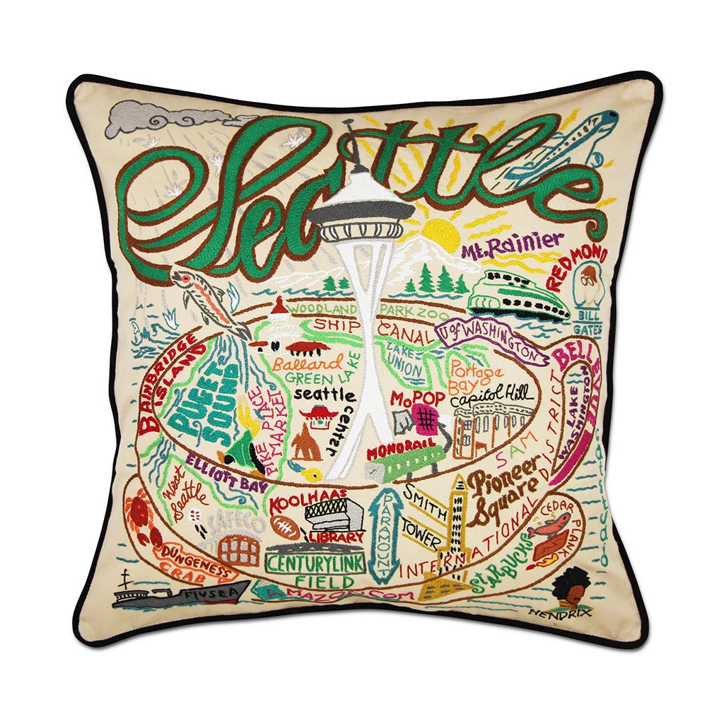 Seattle, WA Hand - Embroidered Pillow Pillows La Vie Bien Seattle, WA Hand - Embroidered Pillow
