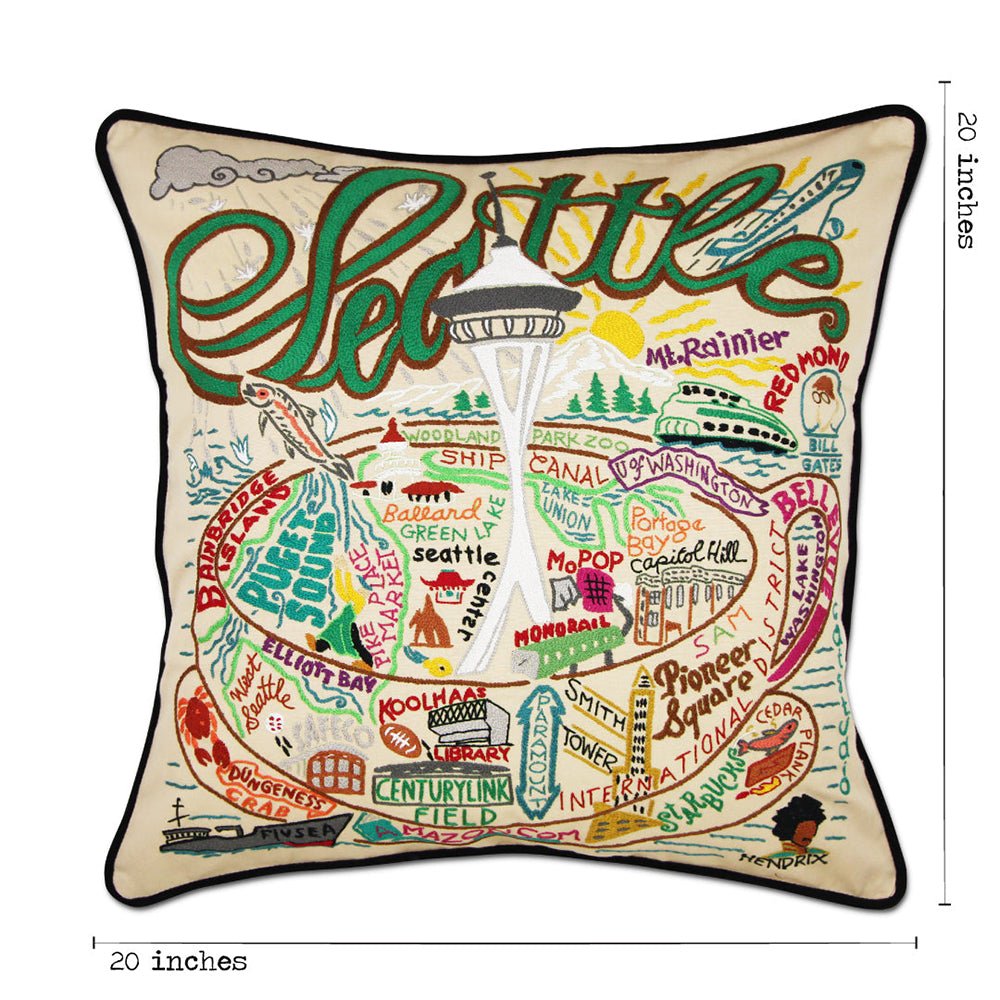 Seattle, WA Hand - Embroidered Pillow Pillows La Vie Bien Seattle, WA Hand - Embroidered Pillow