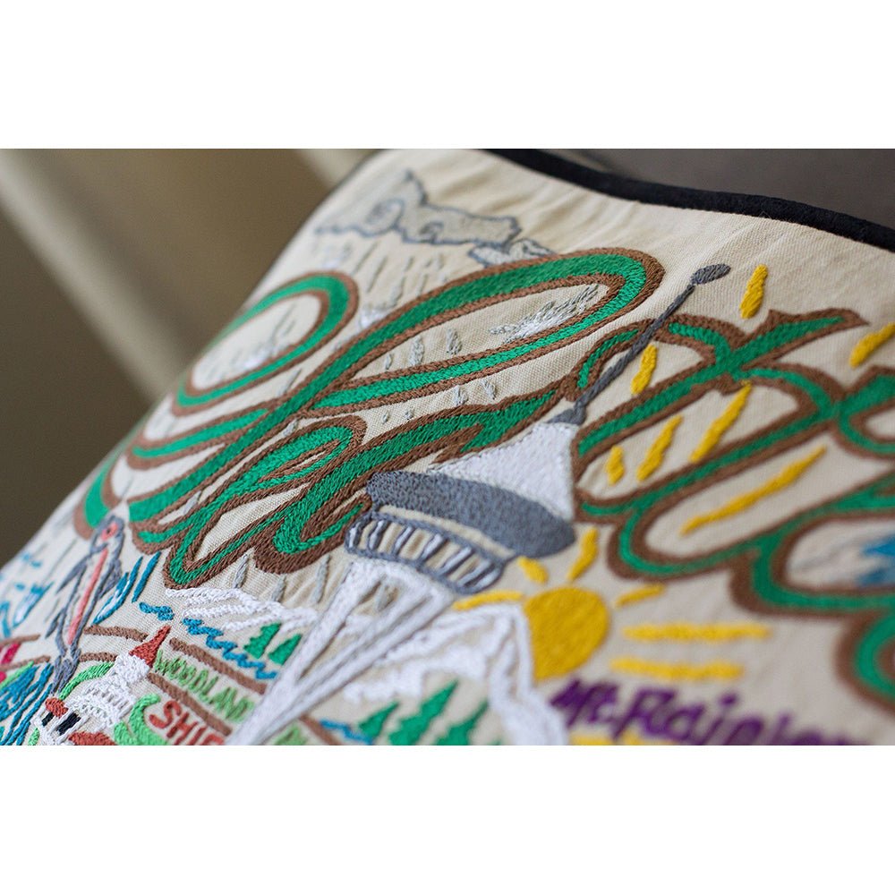 Seattle, WA Hand - Embroidered Pillow Pillows La Vie Bien Seattle, WA Hand - Embroidered Pillow
