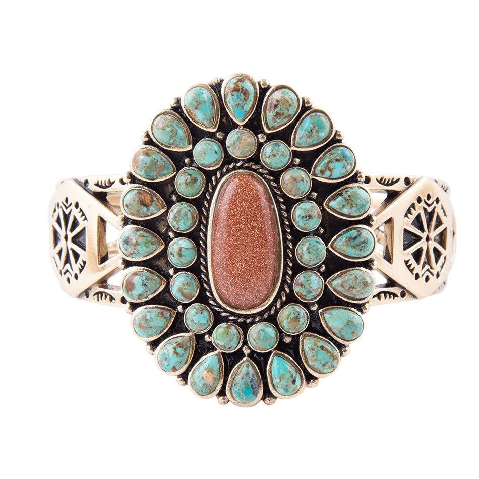 Sedona Blue Turquoise Goldtone Statement Cuff Bracelet by Barse Jewelry