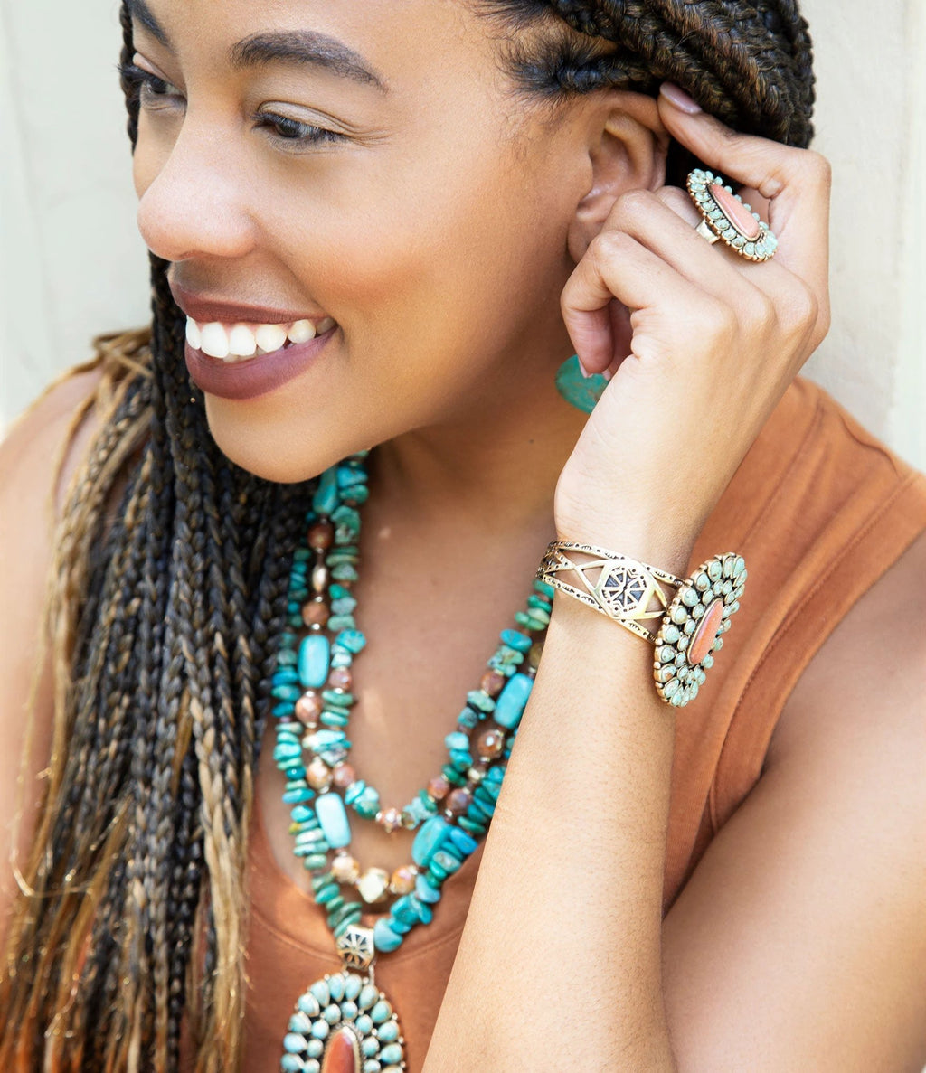 Sedona Blue Turquoise Goldtone Statement Cuff Bracelet by Barse Jewelry