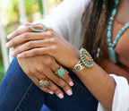 Sedona Blue Turquoise Orange Goldstone Golden Statement Ring by Barse Jewelry