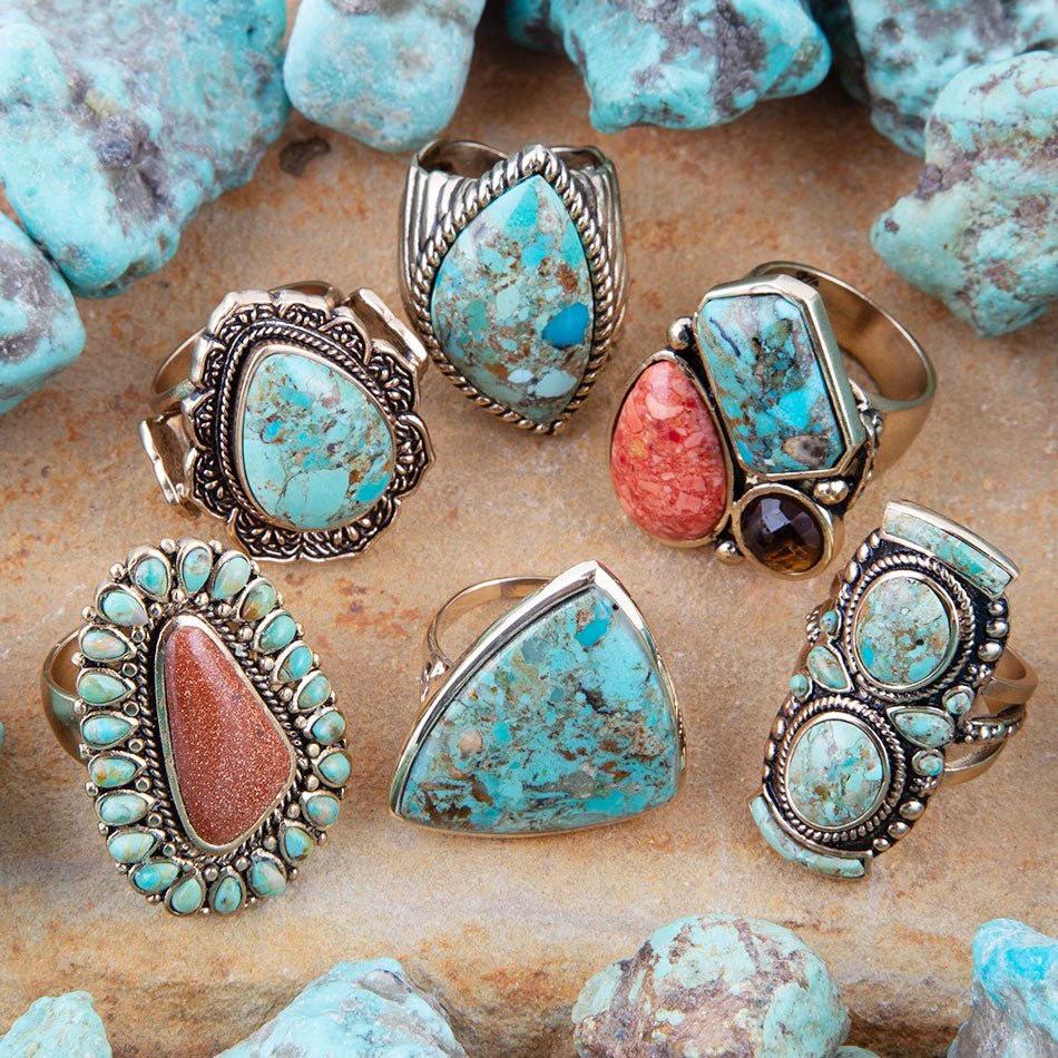 Sedona Blue Turquoise Orange Goldstone Golden Statement Ring by Barse Jewelry