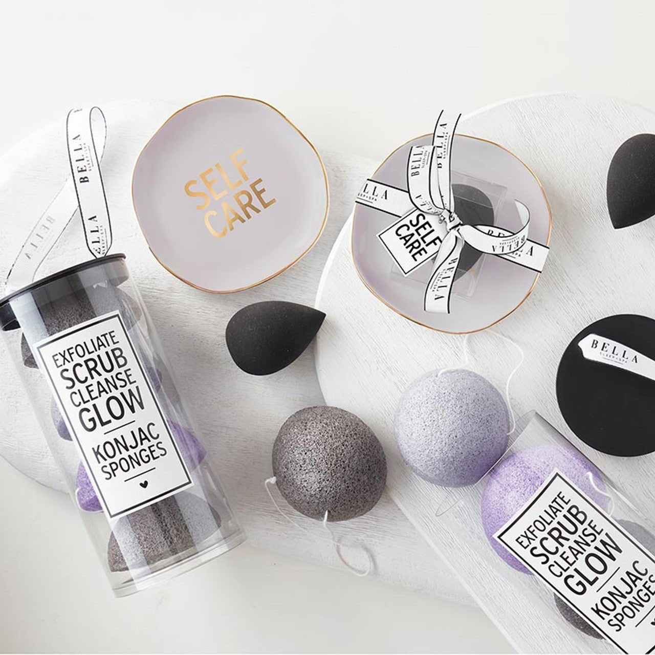 Self Care Ceramic Tray in Gray with Makeup Sponge | Cosmetic Giftable Beauty Tools Set Makeup Sponge La Vie Bien Self Care Ceramic Tray in Gray with Makeup Sponge | Cosmetic Giftable Beauty Tools Set