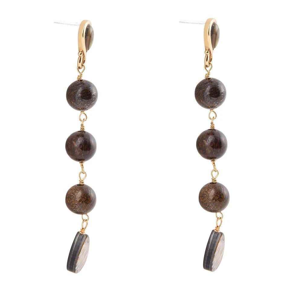 Sepia Sea Blue Abalone Post Golden Drop Earrings by Barse Jewelry