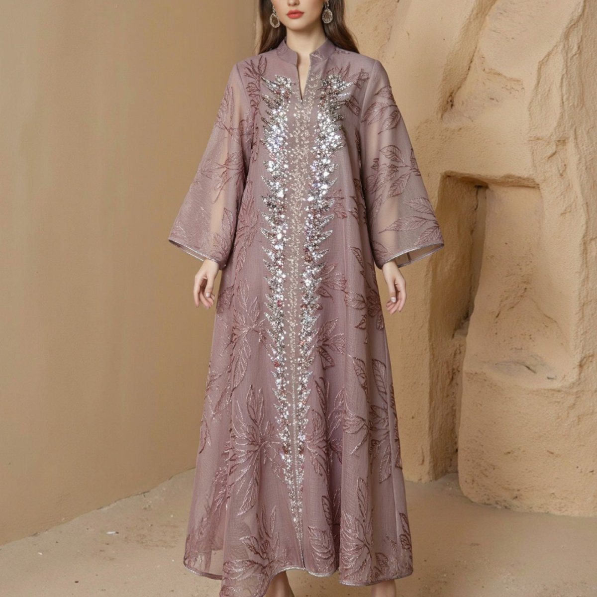Sequin Embroidered Mesh Abaya (MA415) La Vie Bien Sequin Embroidered Mesh Abaya (MA415)