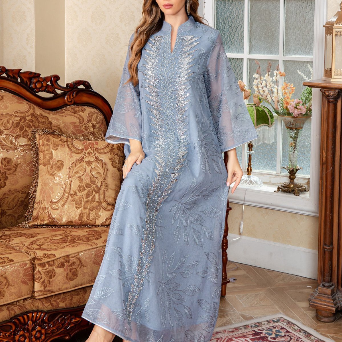 Sequin Embroidered Mesh Abaya (MA415) La Vie Bien Sequin Embroidered Mesh Abaya (MA415)