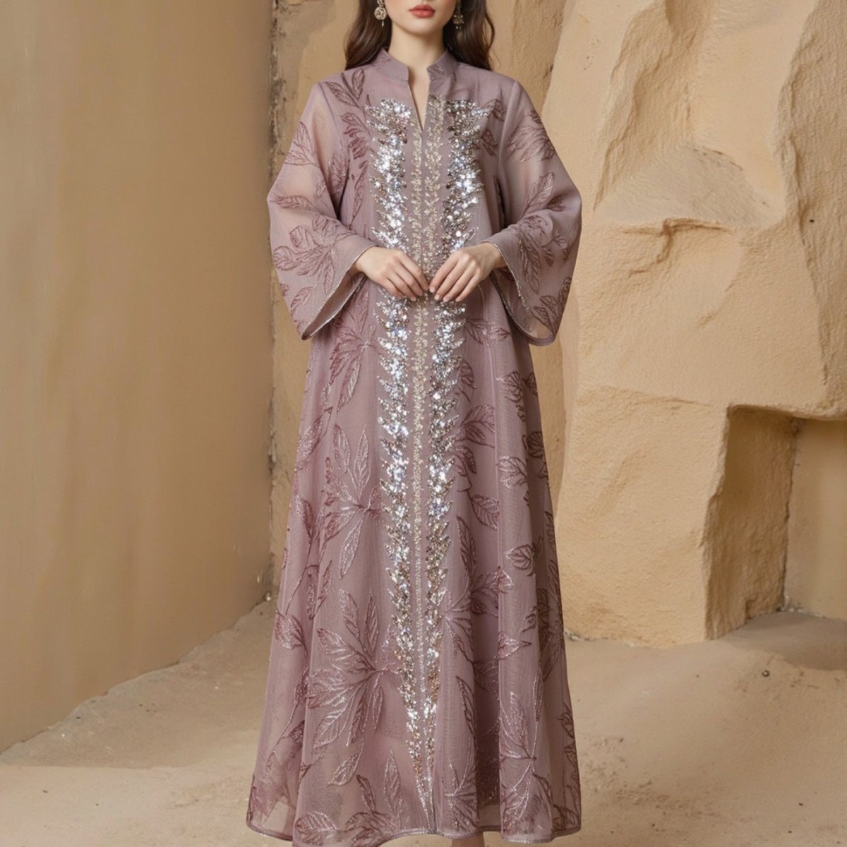Sequin Embroidered Mesh Abaya (MA415) La Vie Bien Sequin Embroidered Mesh Abaya (MA415)