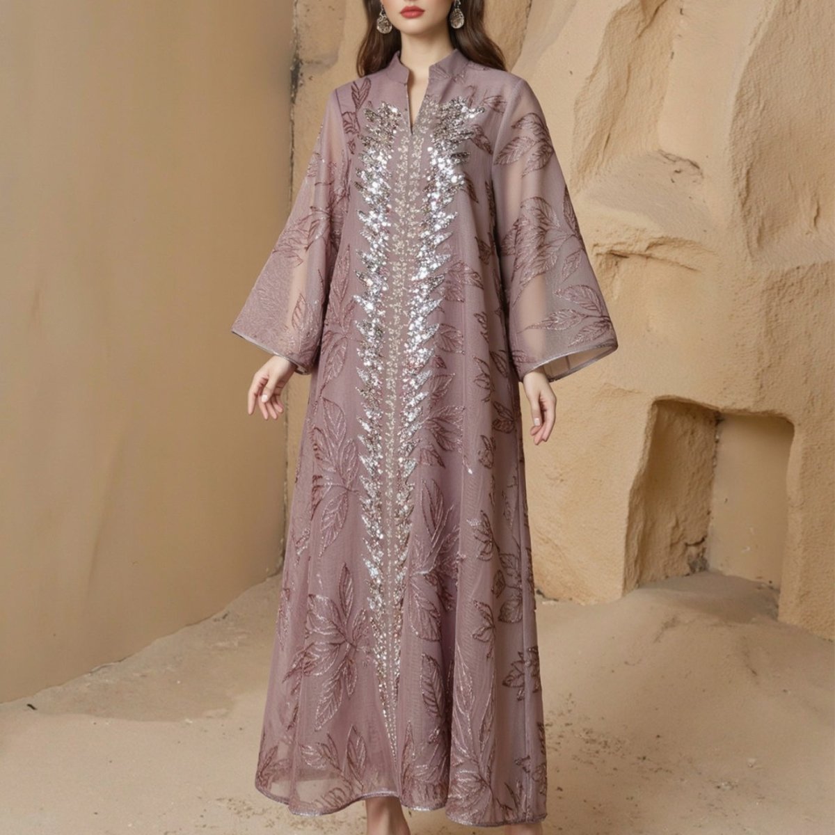 Sequin Embroidered Mesh Abaya (MA415) La Vie Bien Sequin Embroidered Mesh Abaya (MA415)
