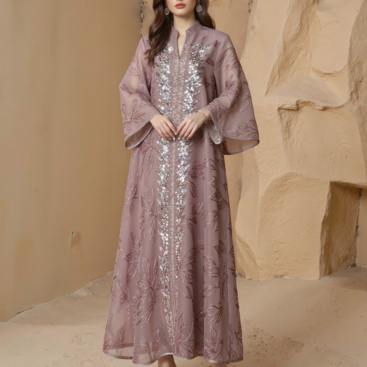 Sequin Embroidered Mesh Abaya (MA415) La Vie Bien Sequin Embroidered Mesh Abaya (MA415)