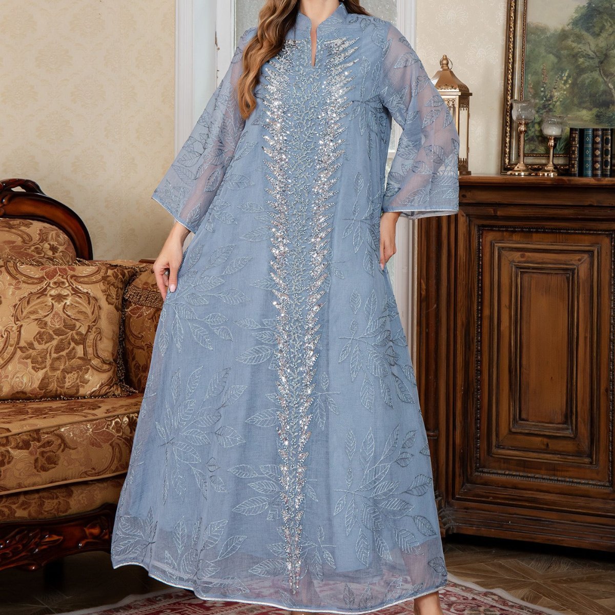 Sequin Embroidered Mesh Abaya (MA415) La Vie Bien Sequin Embroidered Mesh Abaya (MA415)