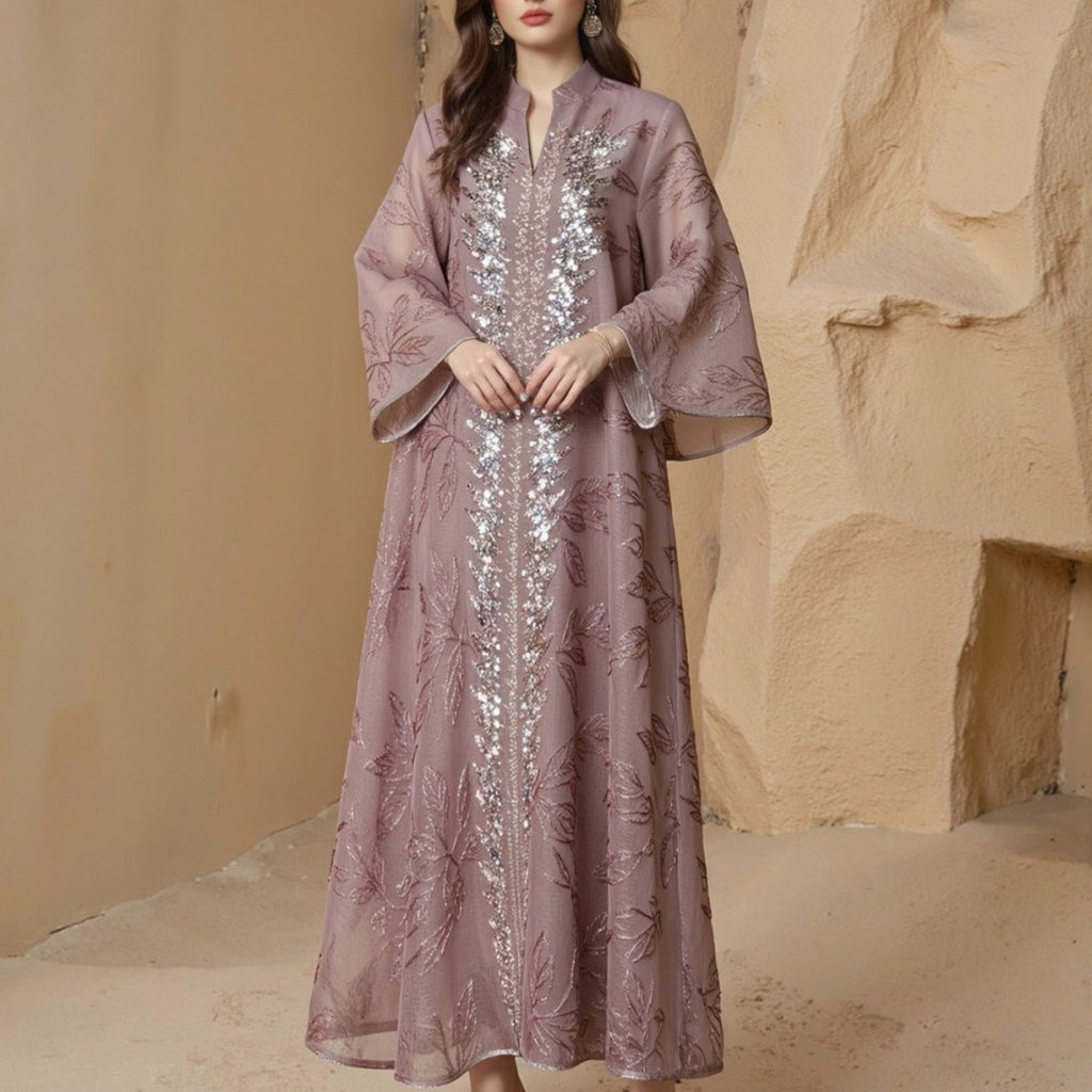 Sequin Embroidered Mesh Abaya (MA415)