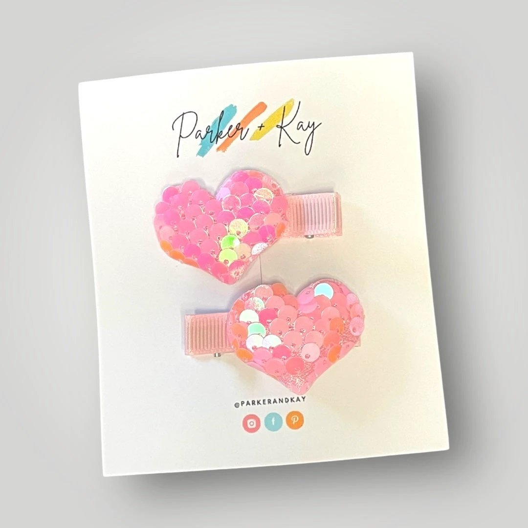 Sequin Heart Hair Clips by Parker + Kay Creative