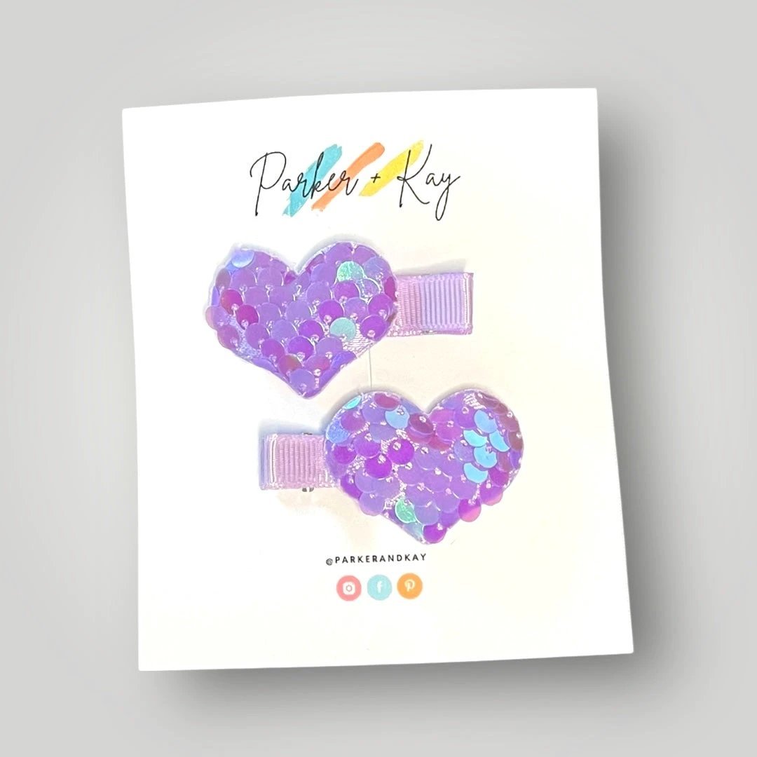 Sequin Heart Hair Clips by Parker + Kay Creative