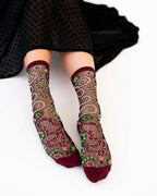 Serpentine Floral Black Sheer Crew Sock by Sock Candy