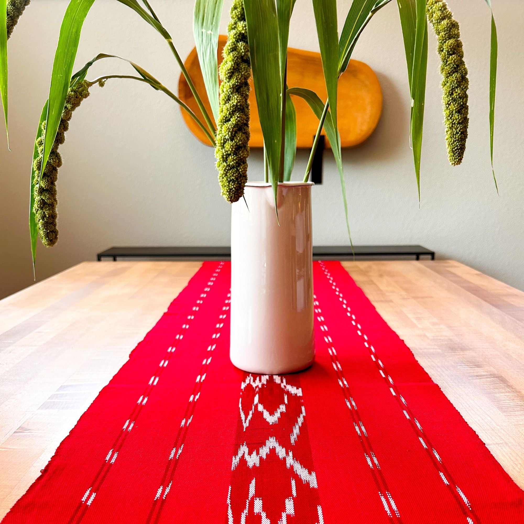 Serpentine Ikat Woven Table Runner - Cherry Siggy La Vie Bien Serpentine Ikat Woven Table Runner - Cherry