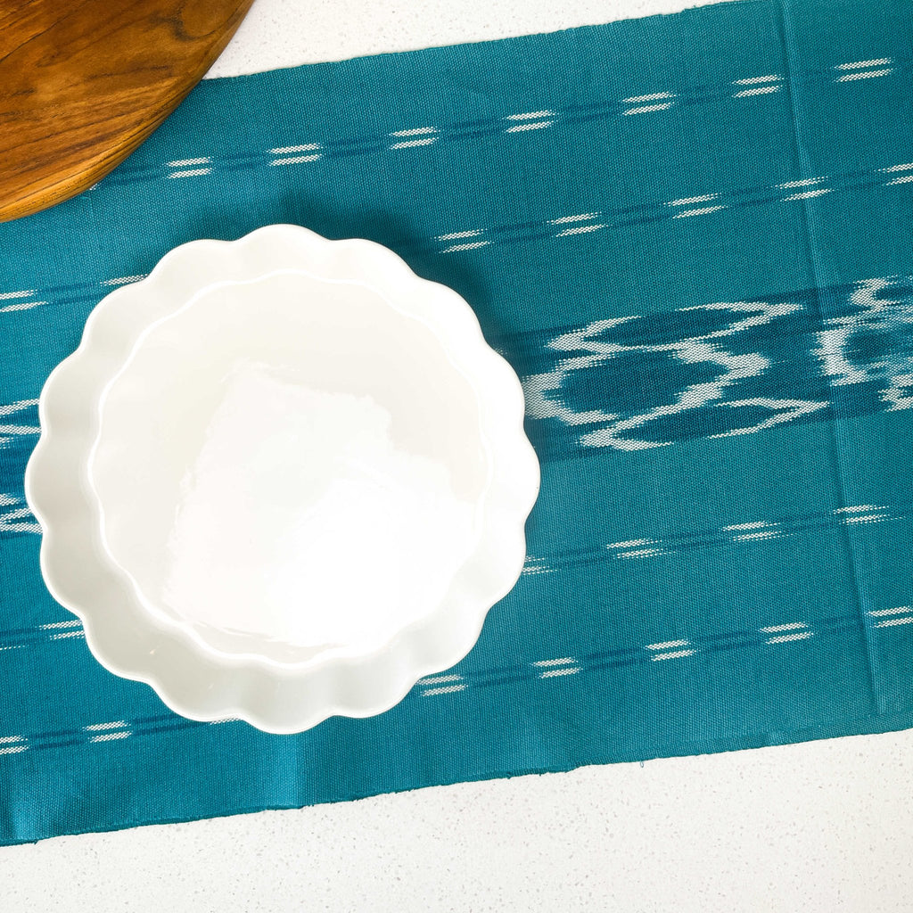 Serpentine Ikat Woven Table Runner - Turquoise Siggy La Vie Bien Serpentine Ikat Woven Table Runner - Turquoise