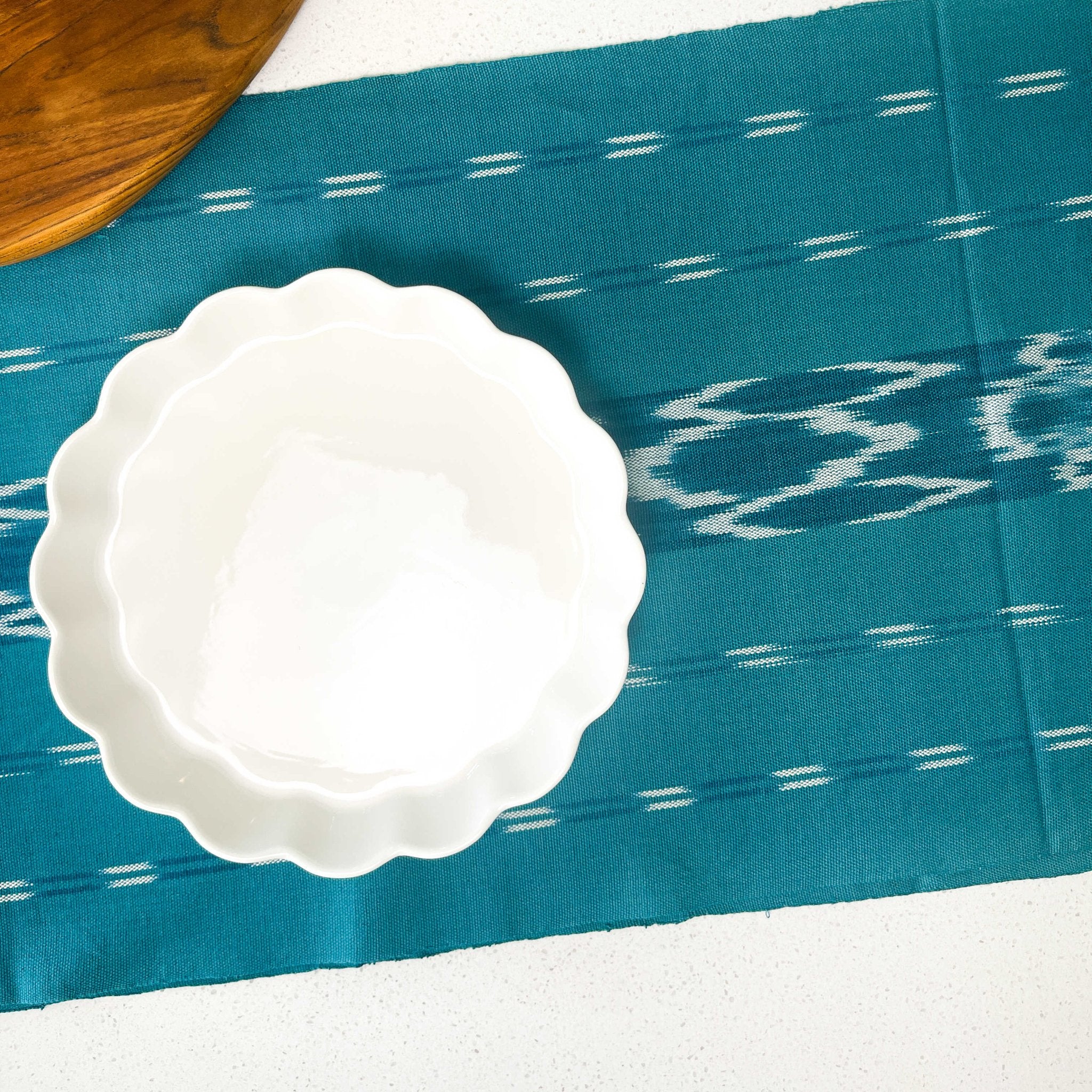 Serpentine Ikat Woven Table Runner - Turquoise Siggy La Vie Bien Serpentine Ikat Woven Table Runner - Turquoise