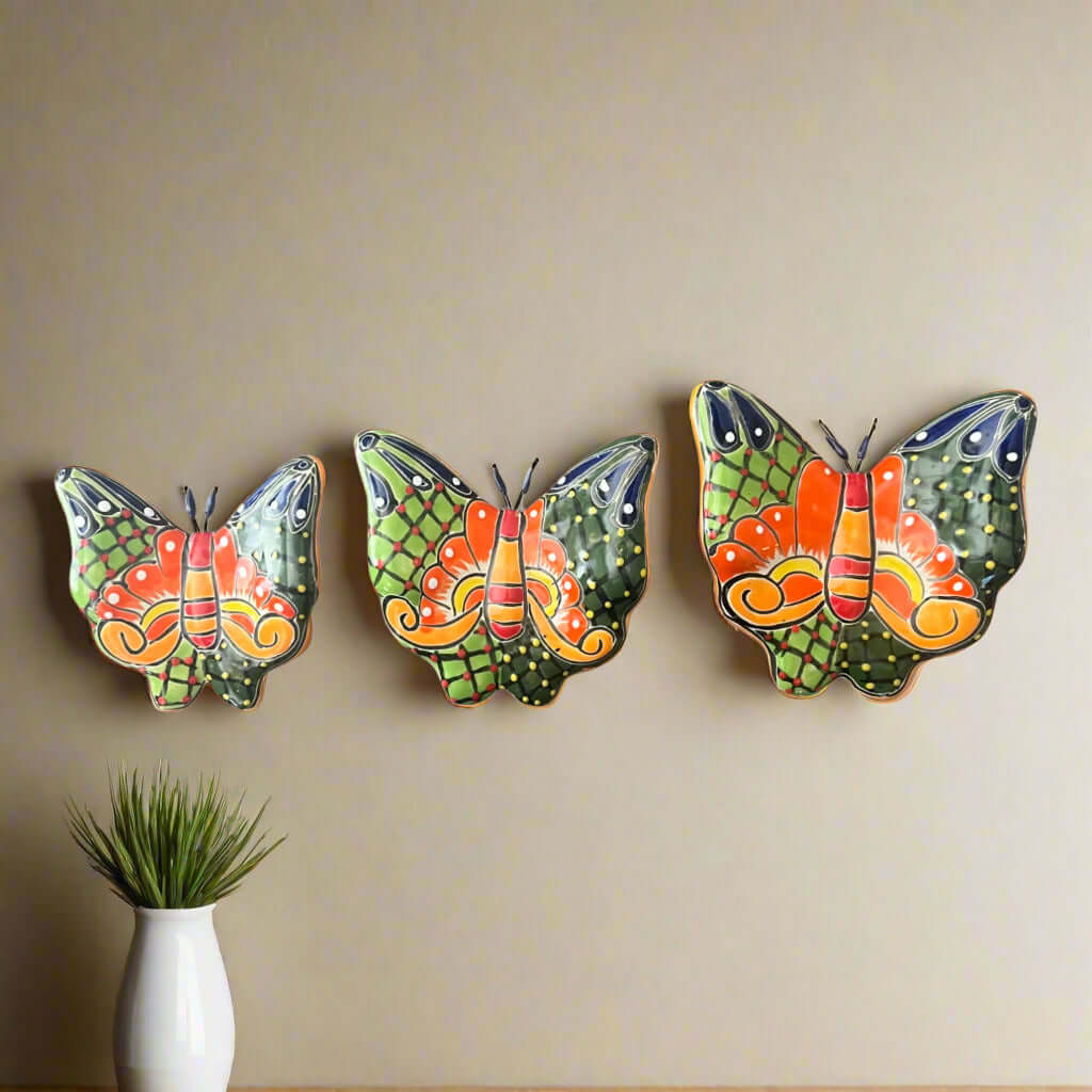Set of 3 Talavera Butterfly Wall Art | Mexican Wall Hangings