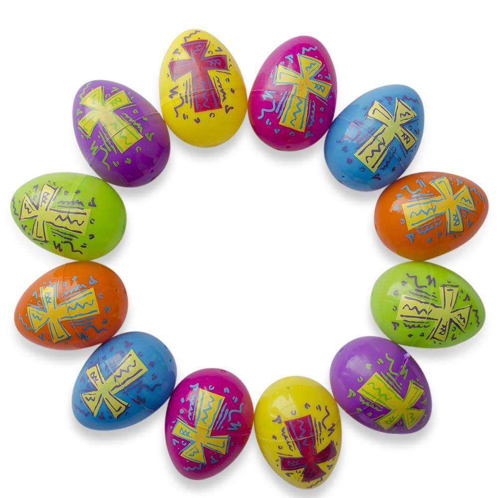 Set of 12 Bright Crosses Plastic Easter Eggs 2.25 Inches Easter Eggs > Plastic > Patterned La Vie Bien Set of 12 Bright Crosses Plastic Easter Eggs 2.25 Inches