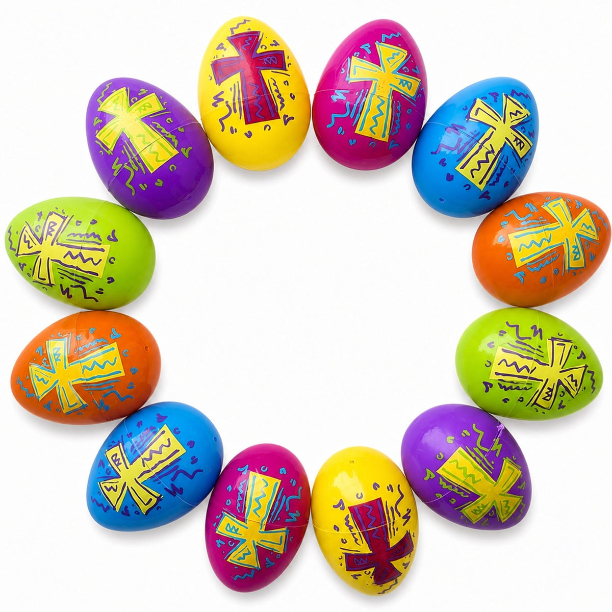 Set of 12 Bright Crosses Plastic Easter Eggs 2.25 Inches Easter Eggs > Plastic > Patterned La Vie Bien Set of 12 Bright Crosses Plastic Easter Eggs 2.25 Inches