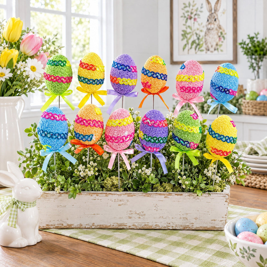 Set of 12 Colorful Easter Egg Picks Easter Eggs > Plastic > Picks La Vie Bien Set of 12 Colorful Easter Egg Picks