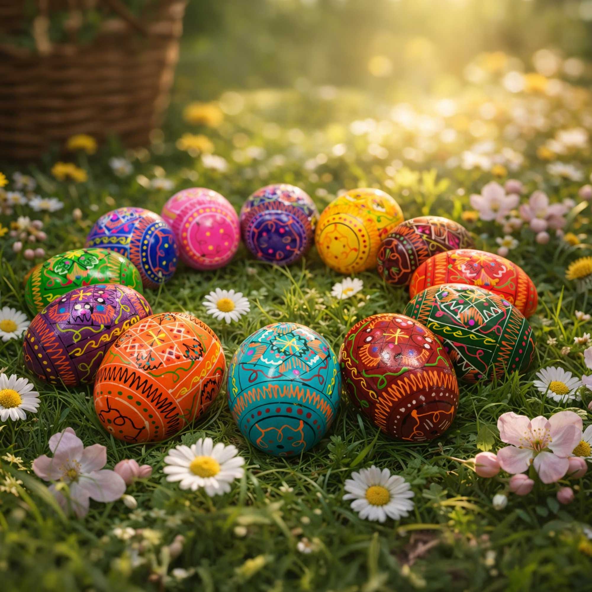 Set of 12 Geometrical Wooden Ukrainian Easter Eggs Pysanky 2.5 Inches Easter Eggs > Wooden Pysanky Sets La Vie Bien Set of 12 Geometrical Wooden Ukrainian Easter Eggs Pysanky 2.5 Inches