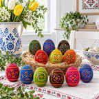 Set of 12 Geometrical Wooden Ukrainian Easter Eggs Pysanky 2.5 Inches Easter Eggs > Wooden Pysanky Sets La Vie Bien Set of 12 Geometrical Wooden Ukrainian Easter Eggs Pysanky 2.5 Inches