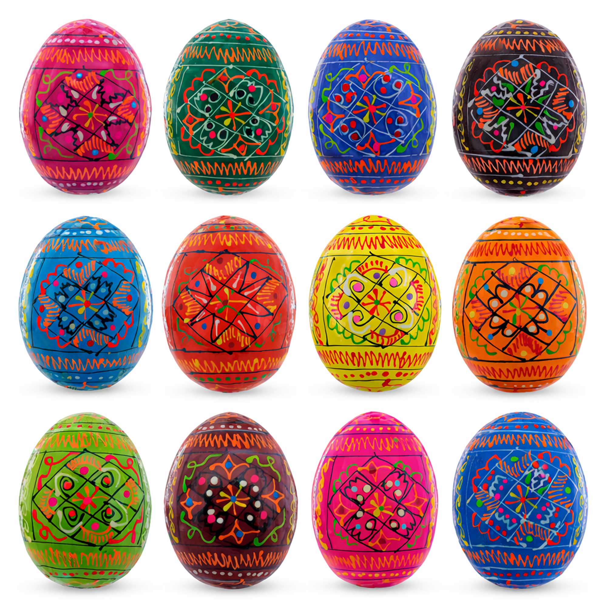 Set of 12 Geometrical Wooden Ukrainian Easter Eggs Pysanky 2.5 Inches Easter Eggs > Wooden Pysanky Sets La Vie Bien Set of 12 Geometrical Wooden Ukrainian Easter Eggs Pysanky 2.5 Inches