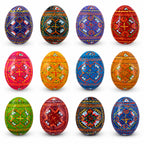 Set of 12 Handcrafted Geometric Ukrainian Pysanky Wooden Easter Eggs 2.5 Inches Easter Eggs > Wooden Pysanky Sets La Vie Bien Set of 12 Handcrafted Geometric Ukrainian Pysanky Wooden Easter Eggs 2.5 Inches