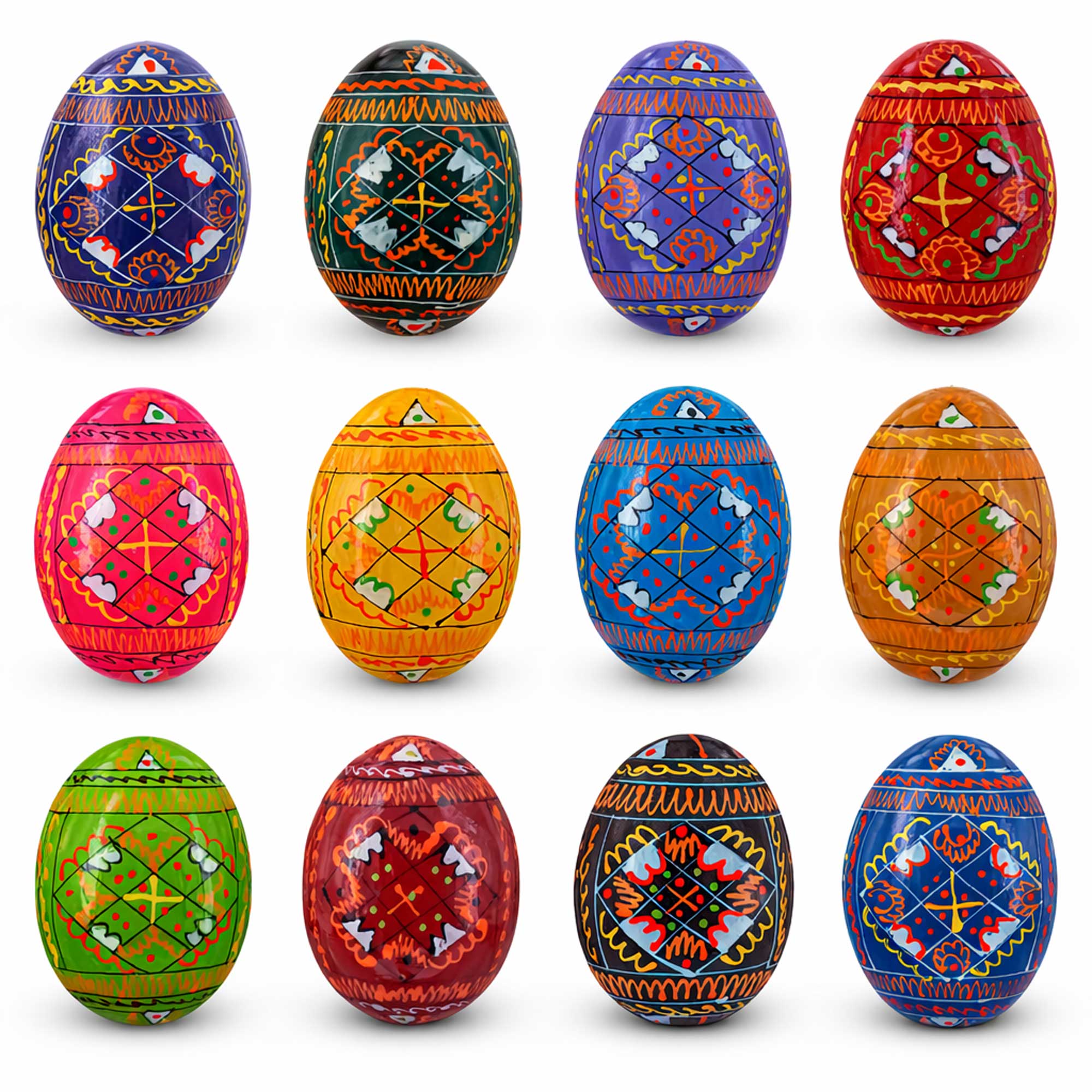 Set of 12 Handcrafted Geometric Ukrainian Pysanky Wooden Easter Eggs 2.5 Inches Easter Eggs > Wooden Pysanky Sets La Vie Bien Set of 12 Handcrafted Geometric Ukrainian Pysanky Wooden Easter Eggs 2.5 Inches