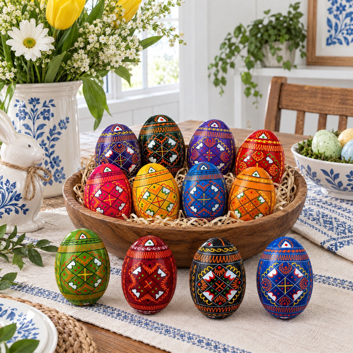 Set of 12 Handcrafted Geometric Ukrainian Pysanky Wooden Easter Eggs 2.5 Inches Easter Eggs > Wooden Pysanky Sets La Vie Bien Set of 12 Handcrafted Geometric Ukrainian Pysanky Wooden Easter Eggs 2.5 Inches