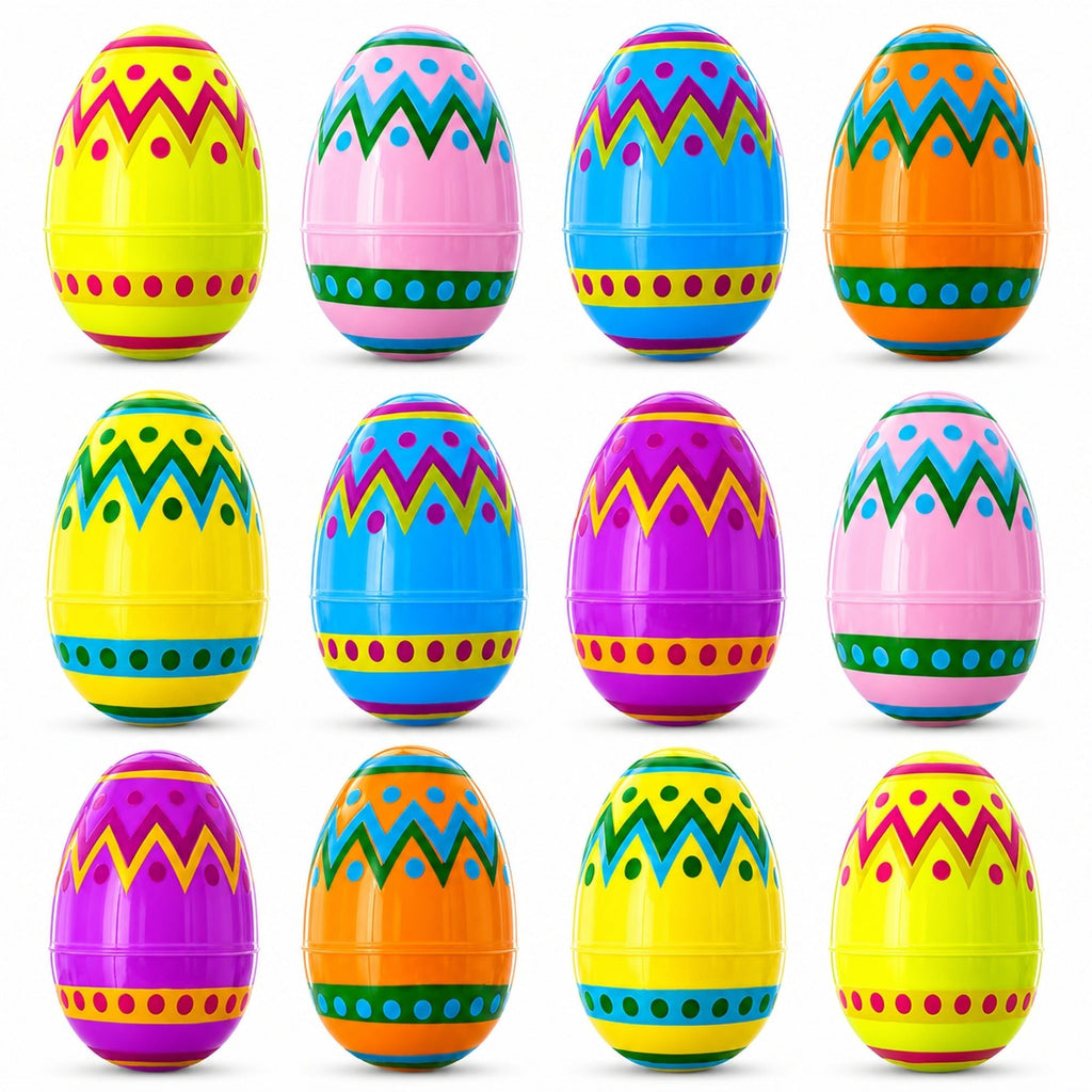 Set of 12 Large Geometric Plastic Easter Eggs 3 Inches Easter Eggs > Plastic > Patterned La Vie Bien Set of 12 Large Geometric Plastic Easter Eggs 3 Inches