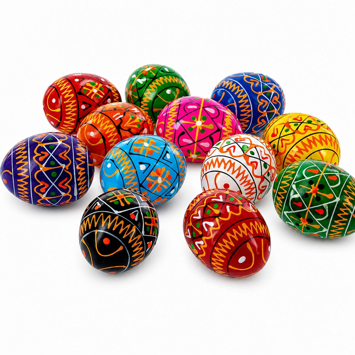 Set of 12 Mini Geometric Ukrainian Pysanky Wooden Easter Eggs 1.6 Inches Easter Eggs > Wooden Pysanky Sets La Vie Bien Set of 12 Mini Geometric Ukrainian Pysanky Wooden Easter Eggs 1.6 Inches