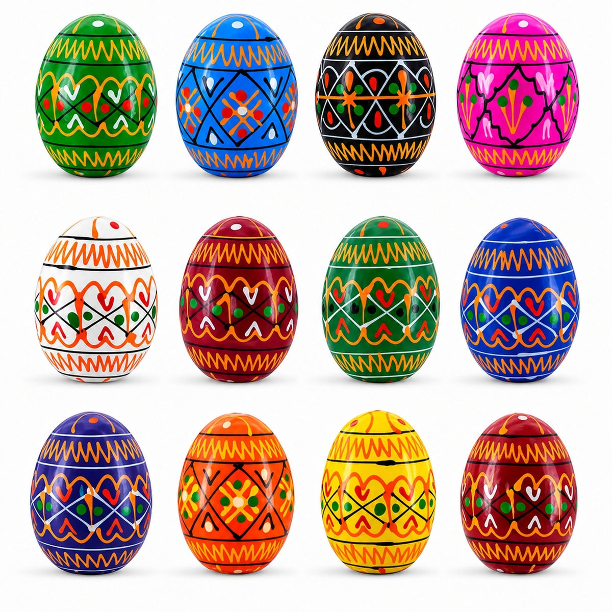 Set of 12 Mini Geometric Ukrainian Pysanky Wooden Easter Eggs 1.6 Inches Easter Eggs > Wooden Pysanky Sets La Vie Bien Set of 12 Mini Geometric Ukrainian Pysanky Wooden Easter Eggs 1.6 Inches