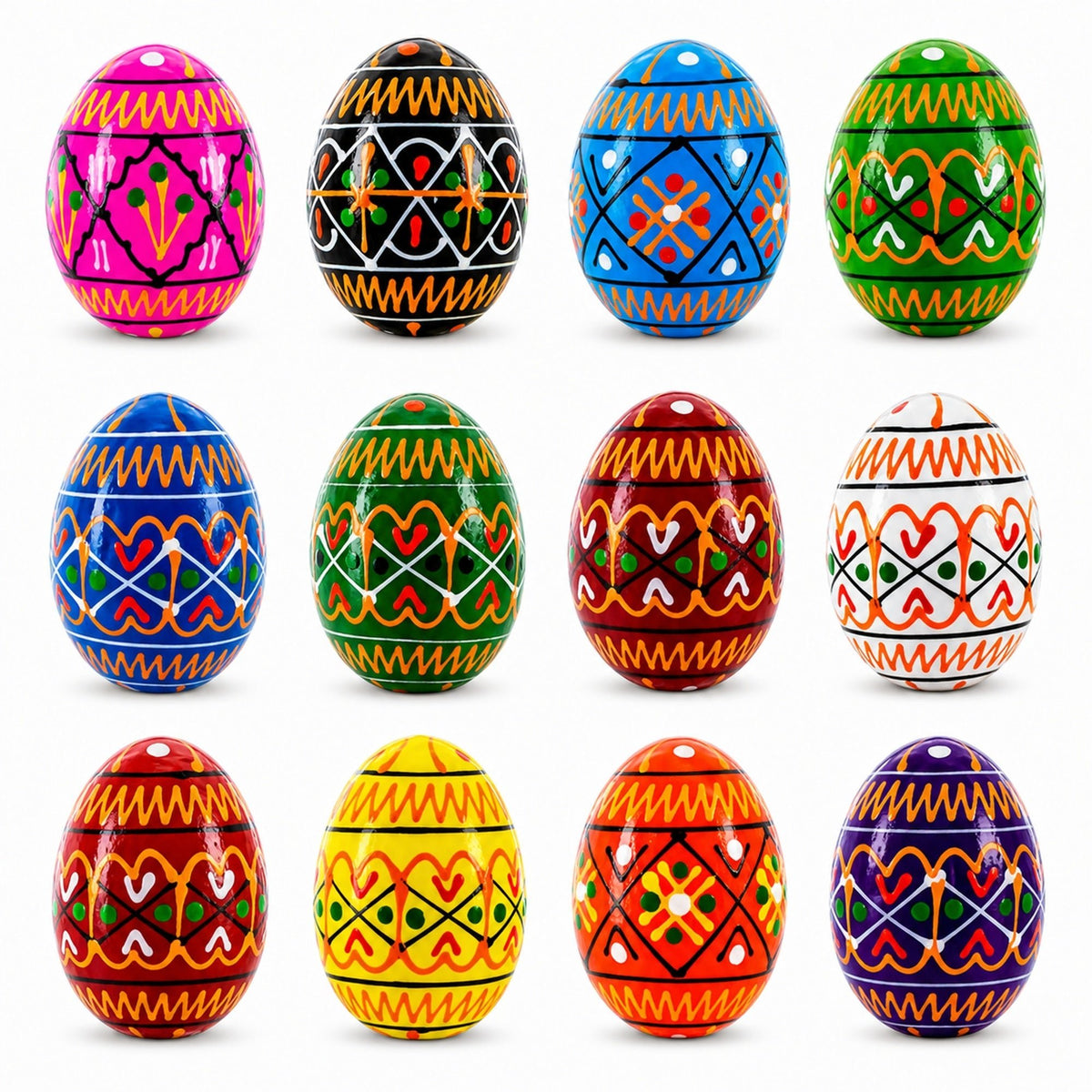 Set of 12 Mini Geometric Ukrainian Pysanky Wooden Easter Eggs 1.6 Inches Easter Eggs > Wooden Pysanky Sets La Vie Bien Set of 12 Mini Geometric Ukrainian Pysanky Wooden Easter Eggs 1.6 Inches