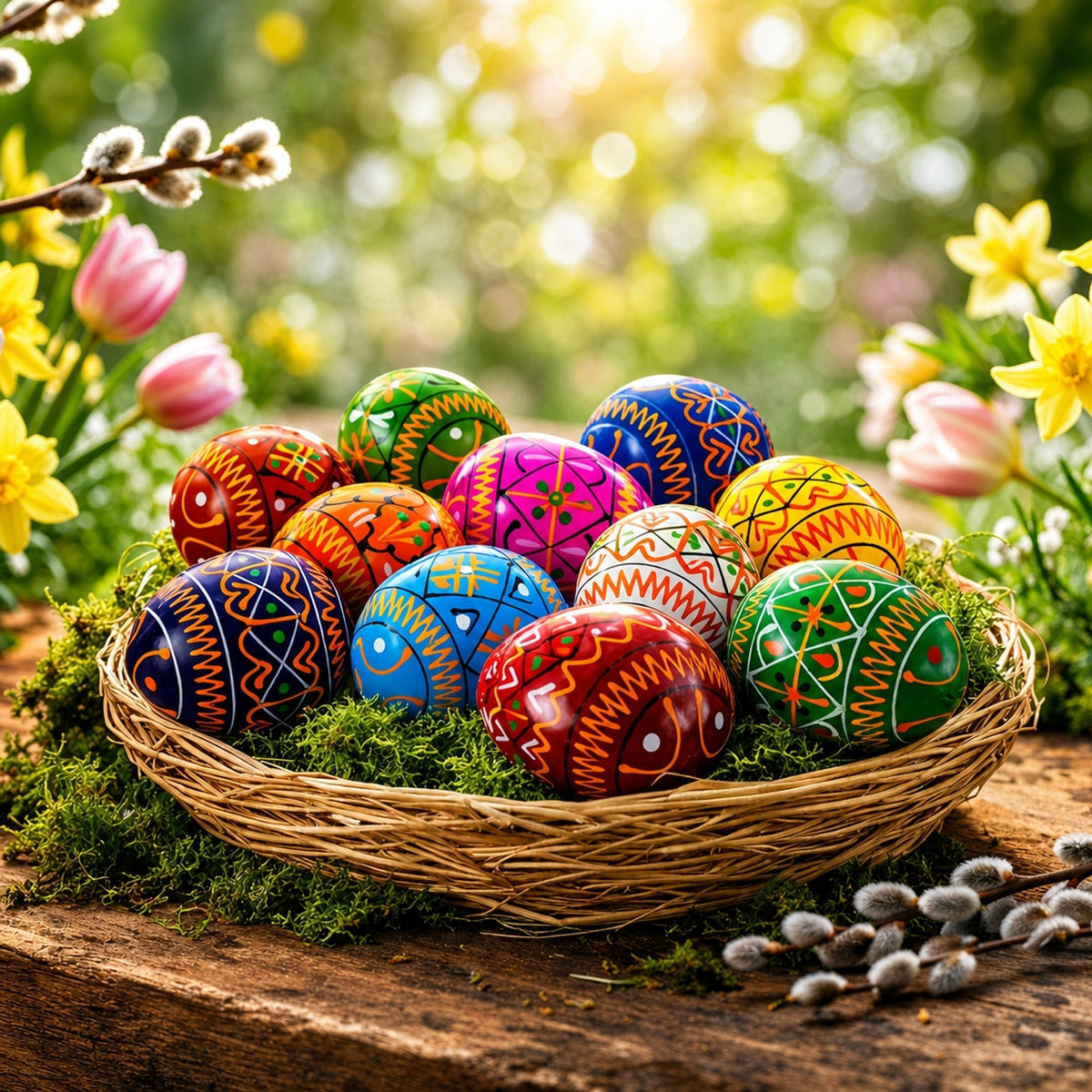 Set of 12 Mini Geometric Ukrainian Pysanky Wooden Easter Eggs 1.6 Inches Easter Eggs > Wooden Pysanky Sets La Vie Bien Set of 12 Mini Geometric Ukrainian Pysanky Wooden Easter Eggs 1.6 Inches