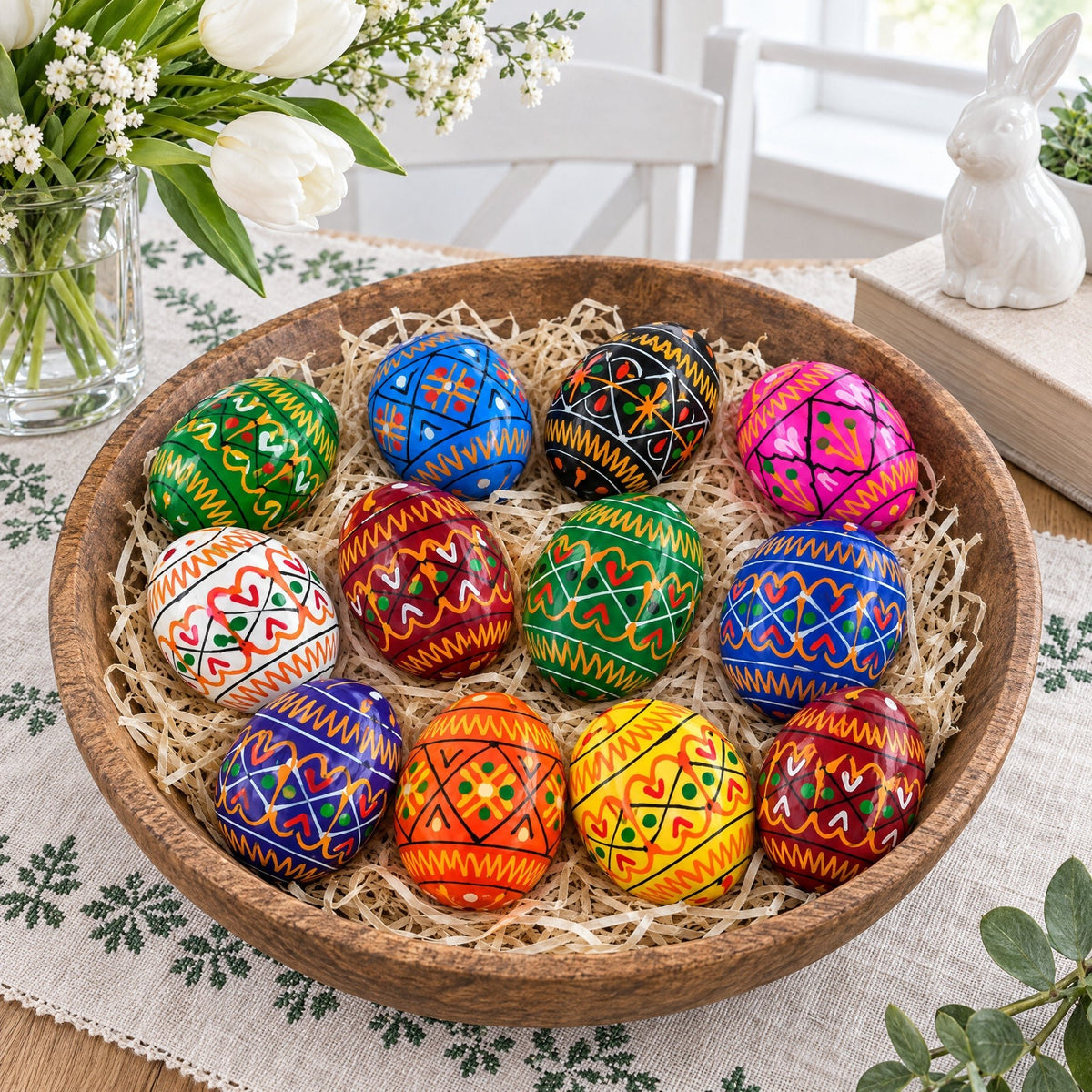 Set of 12 Mini Geometric Ukrainian Pysanky Wooden Easter Eggs 1.6 Inches Easter Eggs > Wooden Pysanky Sets La Vie Bien Set of 12 Mini Geometric Ukrainian Pysanky Wooden Easter Eggs 1.6 Inches