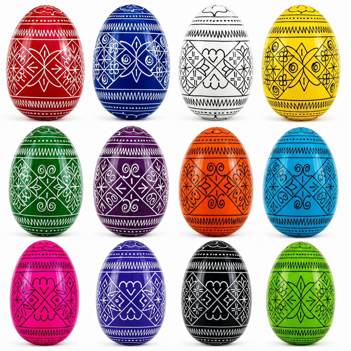 Set of 12 Multicolored Hand Painted Ukrainian Wooden Easter Eggs 2.5 Inches Easter Eggs > Wooden Pysanky Sets La Vie Bien Set of 12 Multicolored Hand Painted Ukrainian Wooden Easter Eggs 2.5 Inches